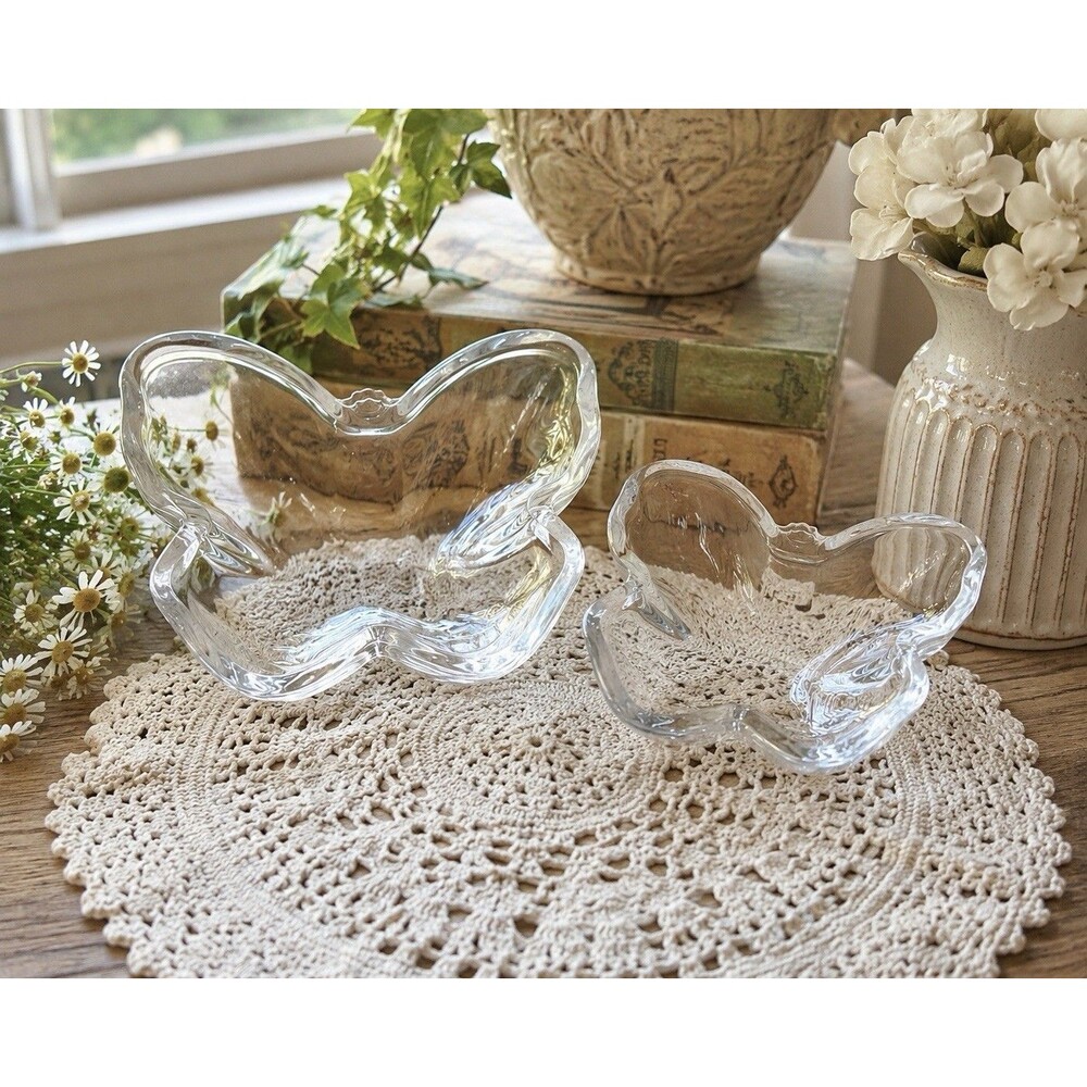 Vintage Set Of 2 Glass Butterfly Shaped Candy Nut Dish Trinkets Nested